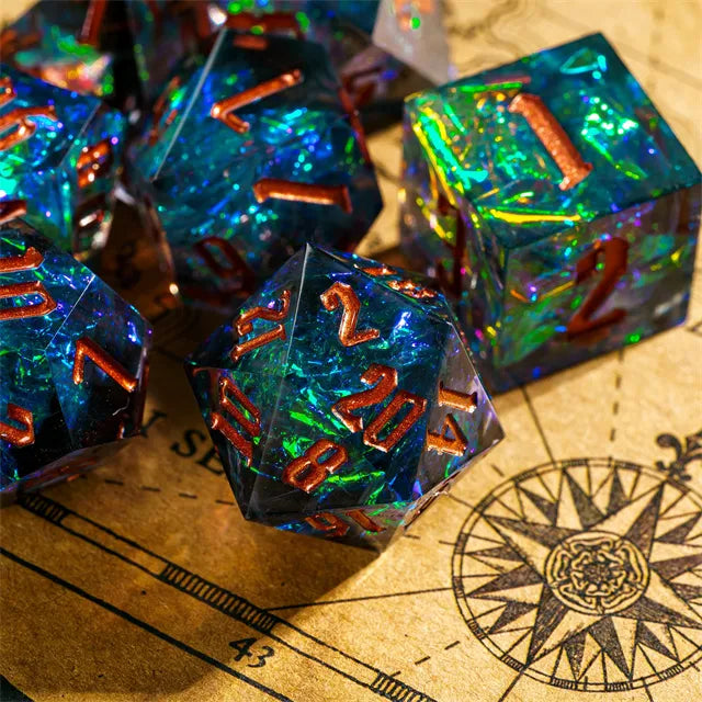 Handmade sharp edge green blue DND Dice