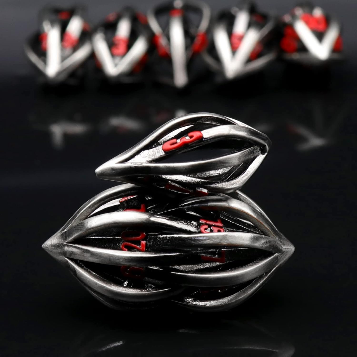 Hollow futuristic metal dice set