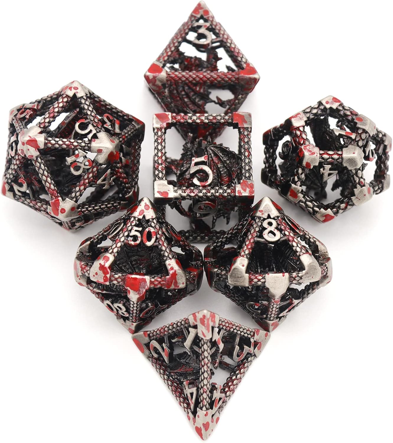 Hollow dragon metal dice set