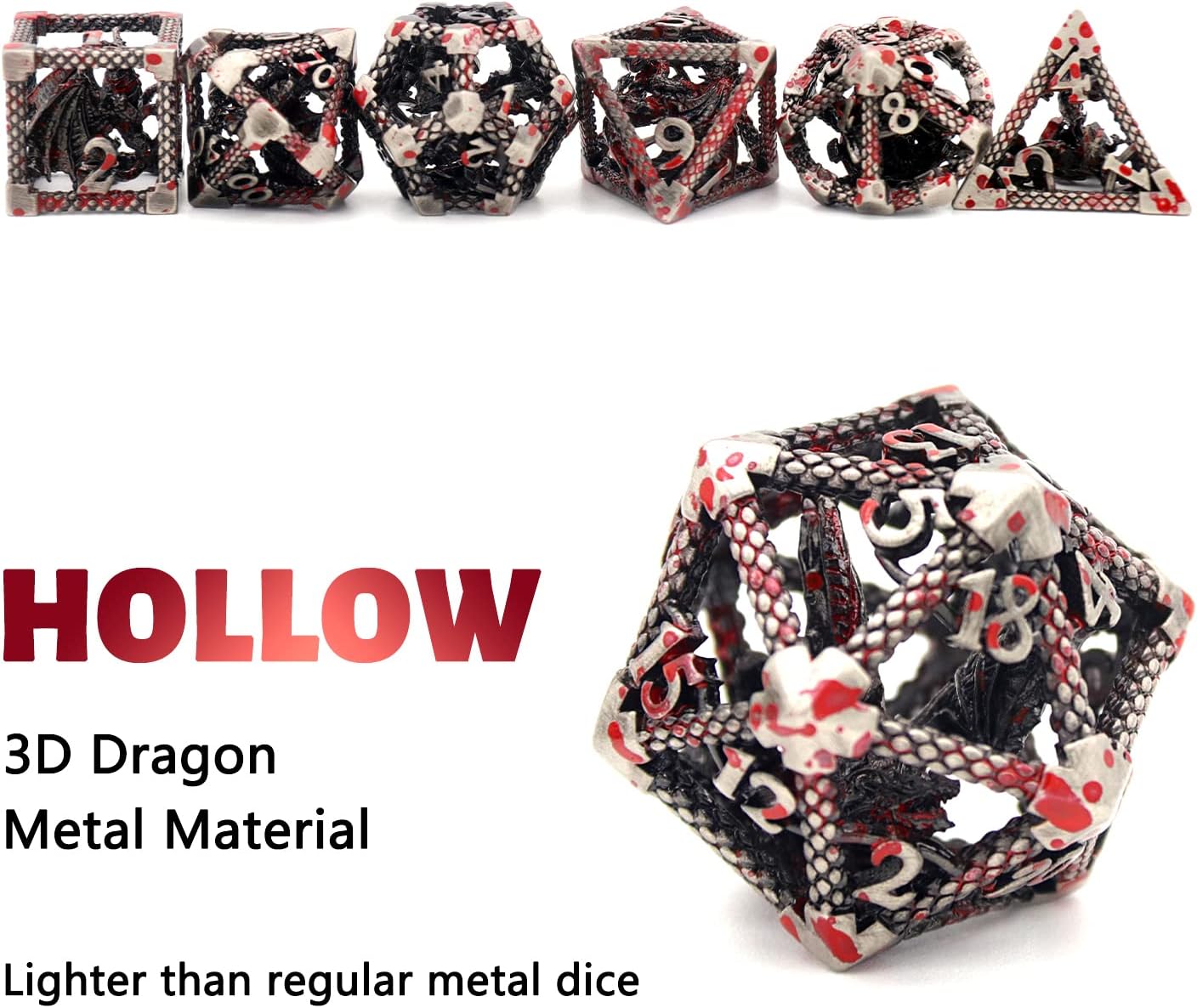 Hollow dragon metal dice set