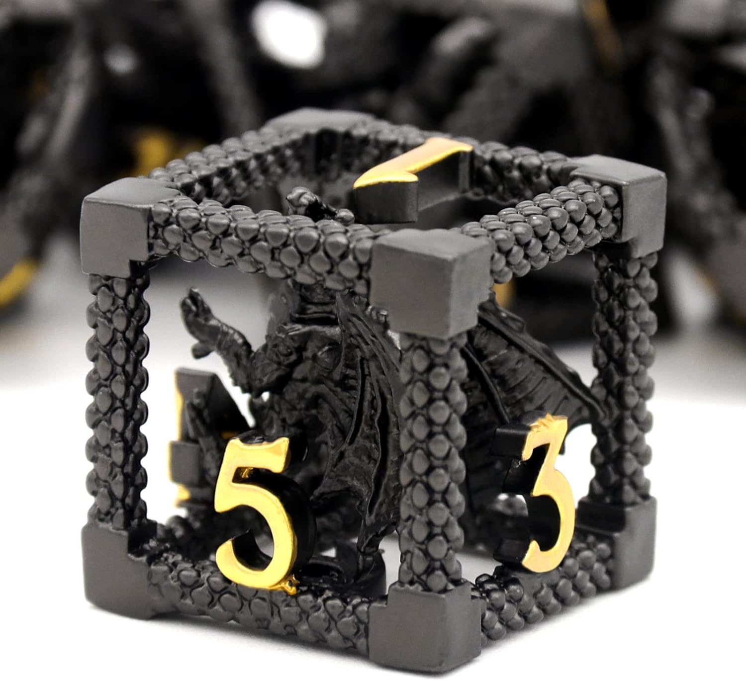 Hollow dragon metal dice set