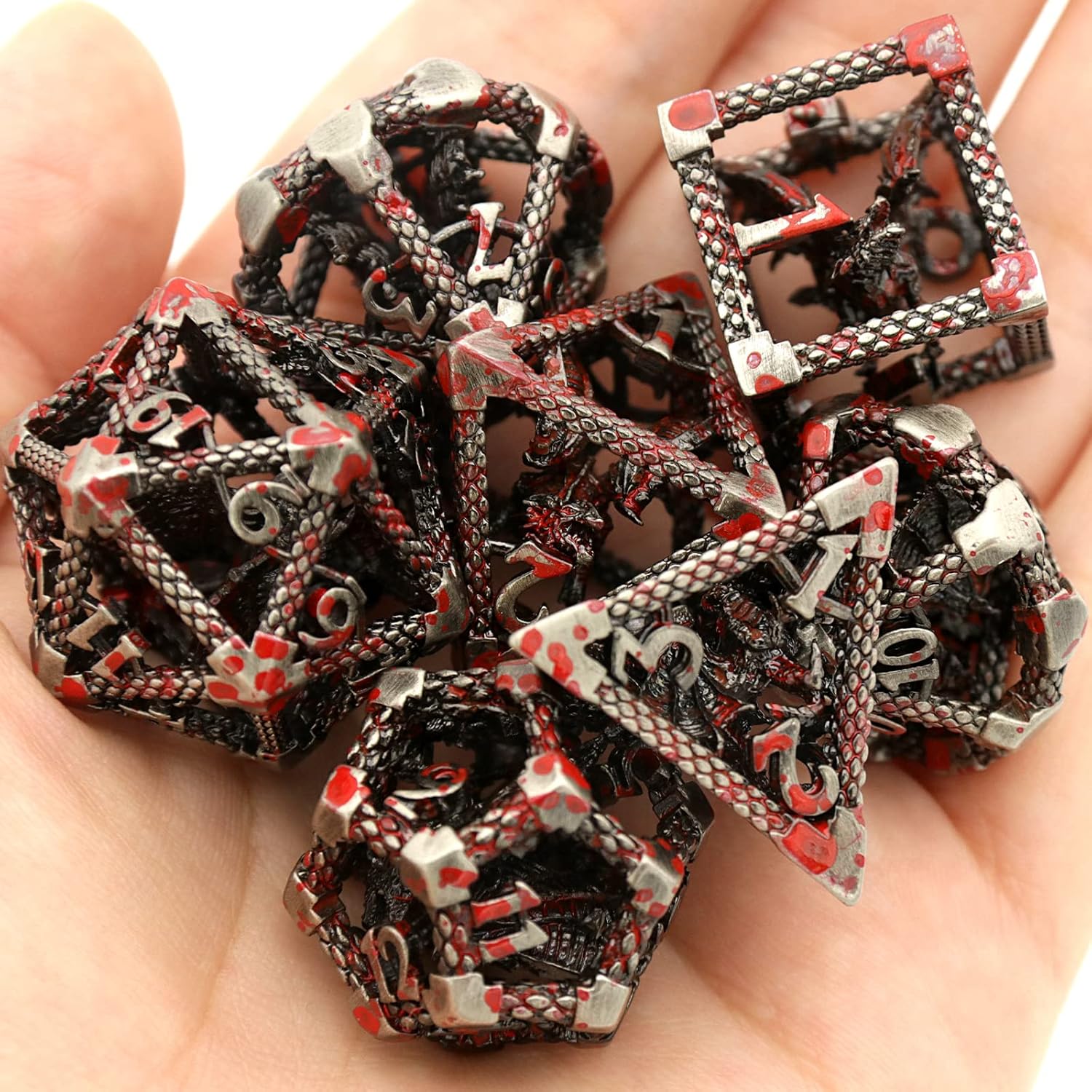 Hollow dragon metal dice set