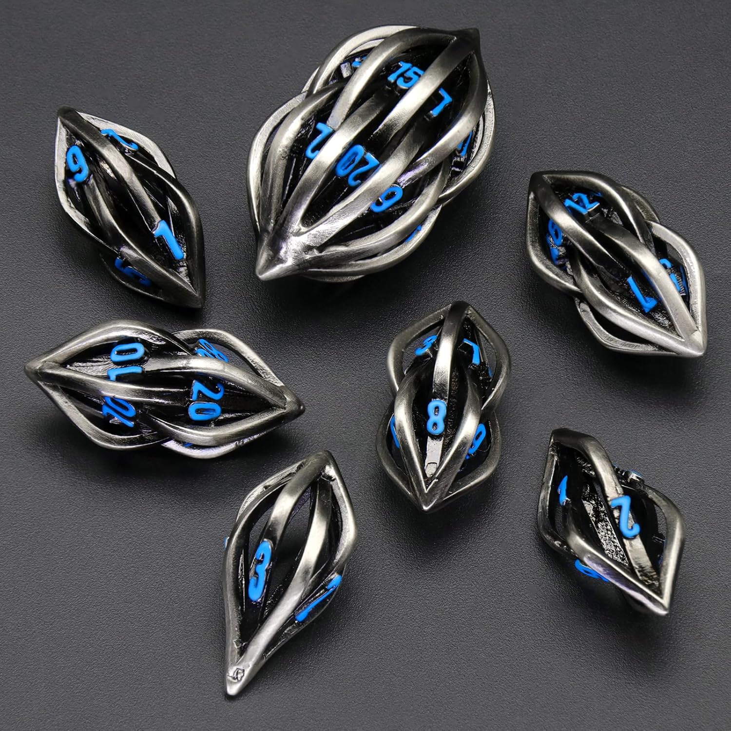 Hollow futuristic metal dice set