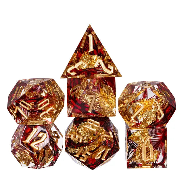 Handmade sharp edge Feather&Goldfoil DND Dice