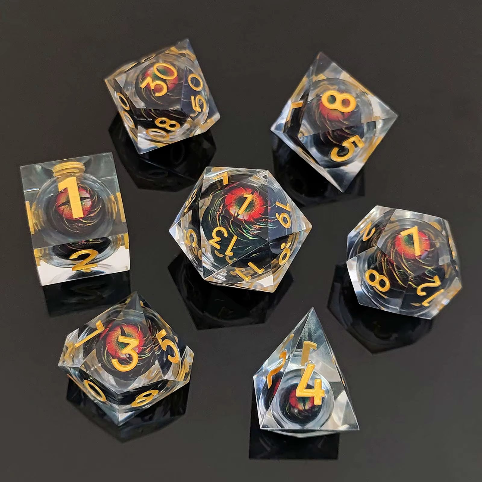 Moving Eye Bal Dice Set Liquid Core