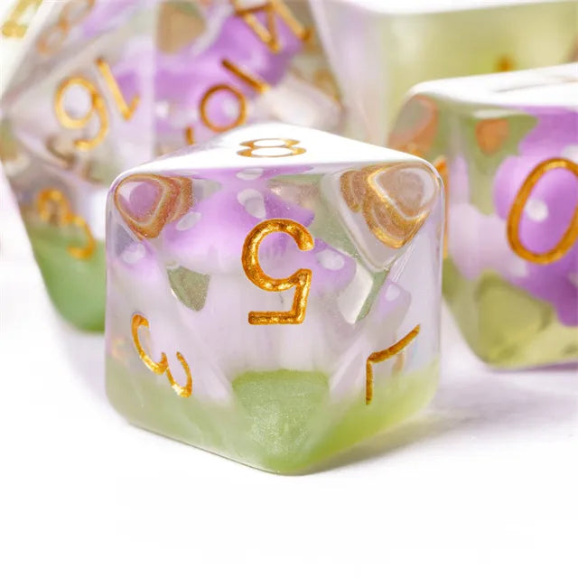 Paddenstoelen dice set Paars