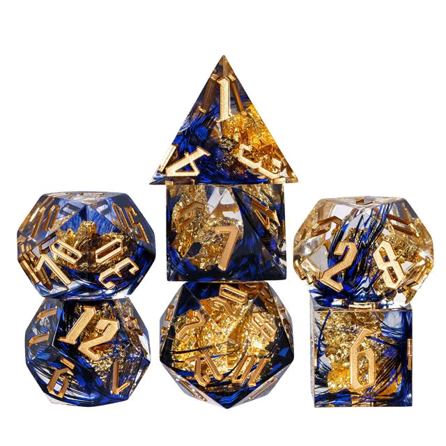 Handmade sharp edge Feather&Goldfoil  DND Dice