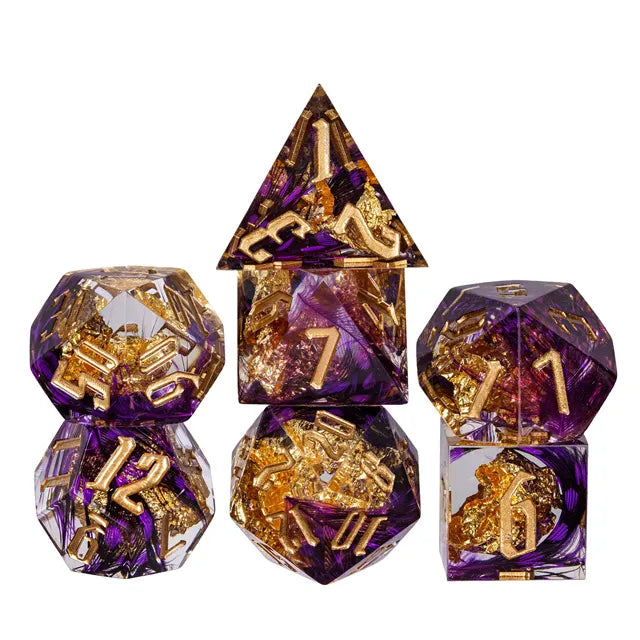 Handmade sharp edge Feather&Goldfoil  DND Dice