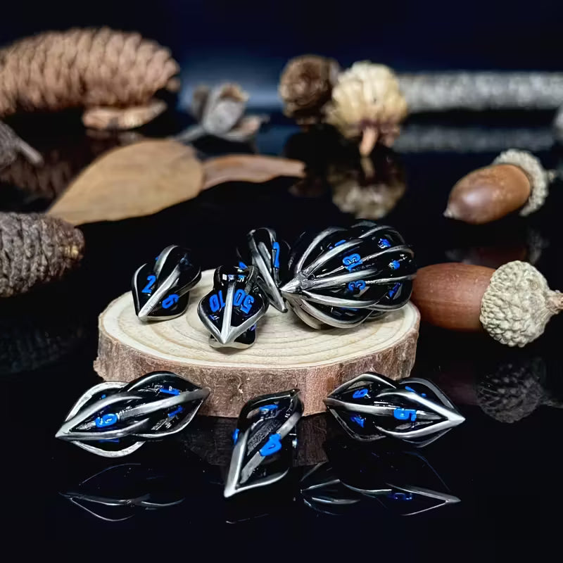 Hollow futuristic metal dice set