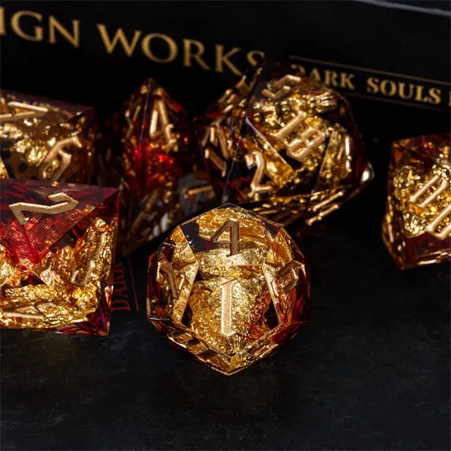 Handmade sharp edge Feather&Goldfoil  DND Dice