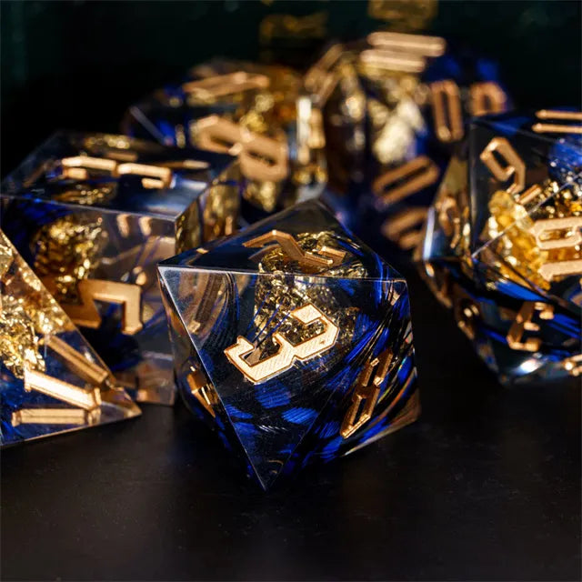 Handmade sharp edge Feather&Goldfoil  DND Dice