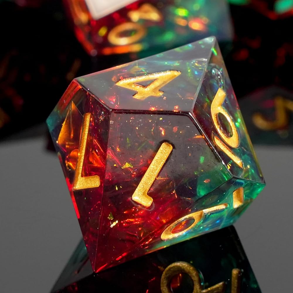 Handmade sharp edge dice Red green