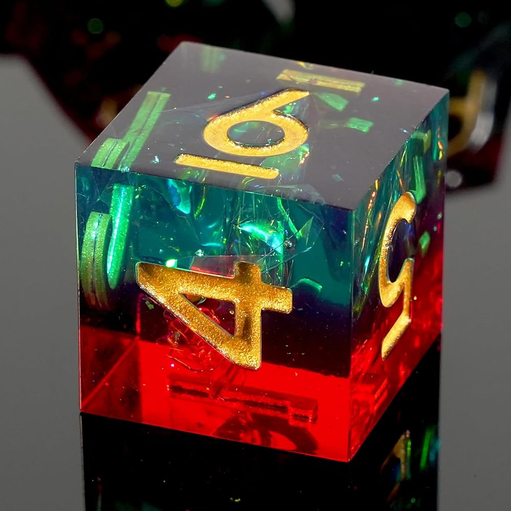 Handmade sharp edge dice Red green