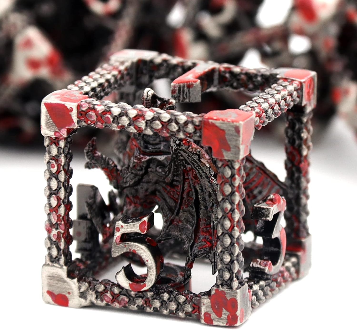 Hollow dragon metal dice set