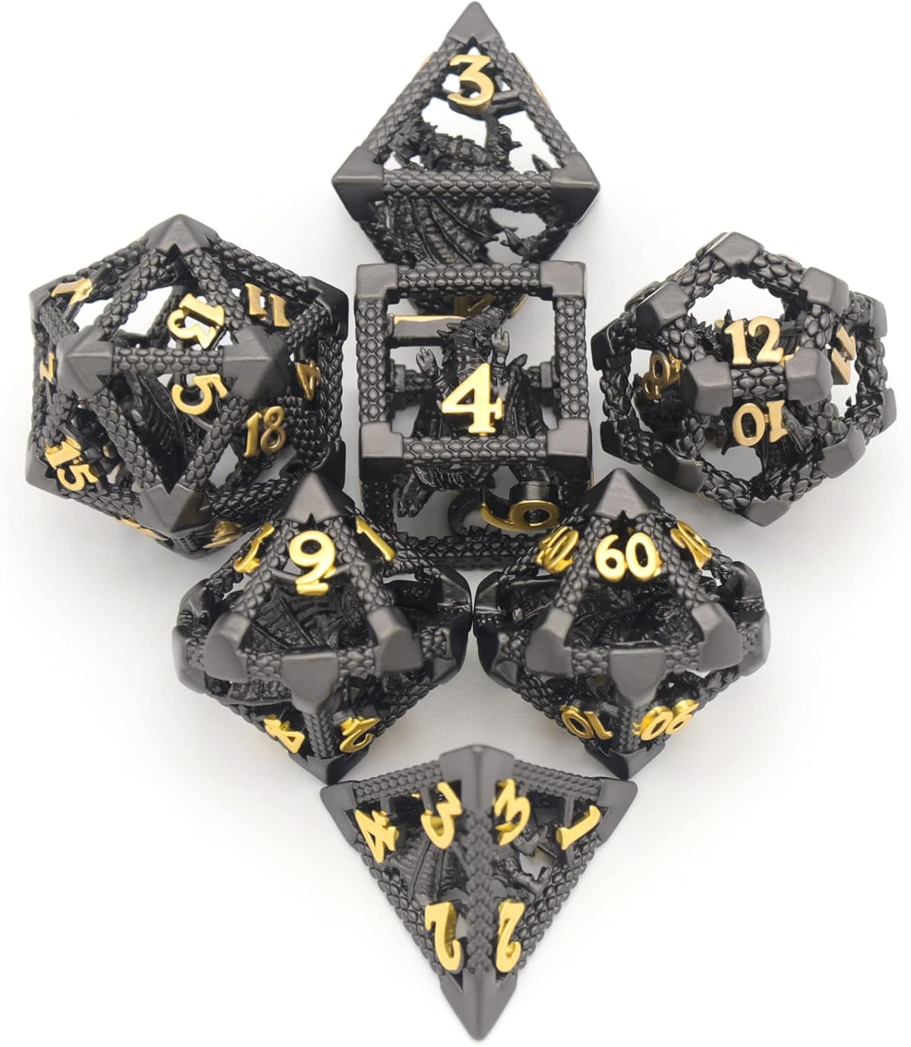 Hollow dragon metal dice set