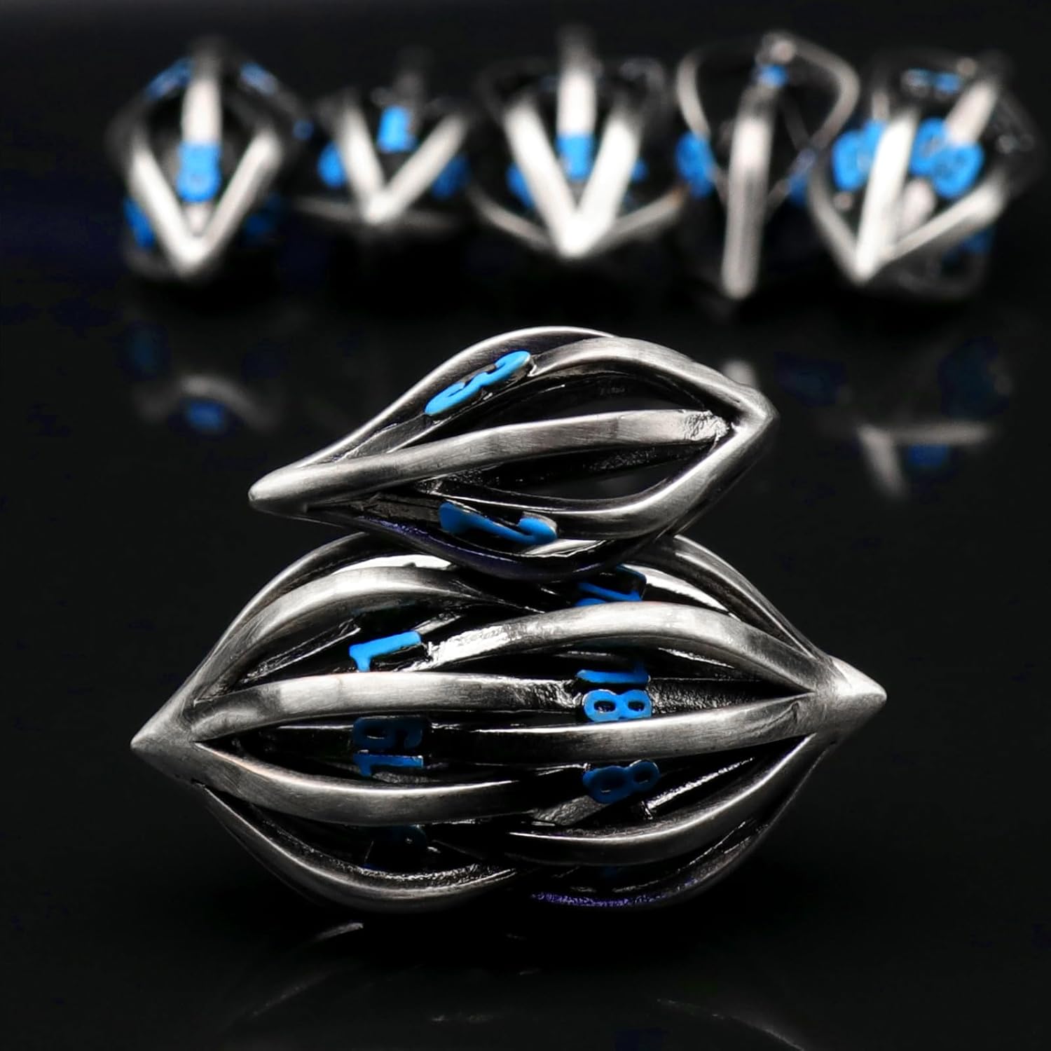 Hollow futuristic metal dice set