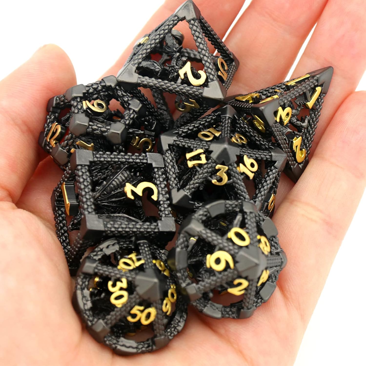 Hollow dragon metal dice set