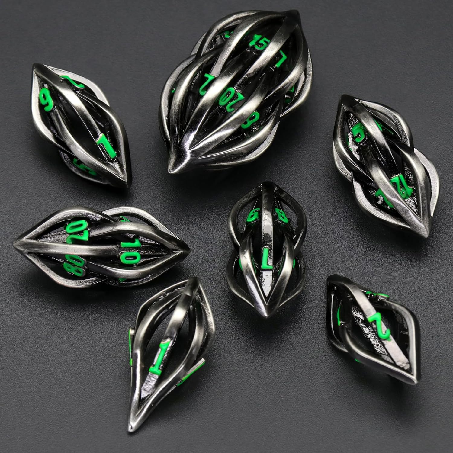 Hollow futuristic metal dice set