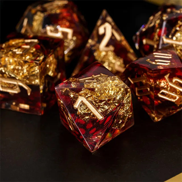 Handmade sharp edge Feather&Goldfoil  DND Dice