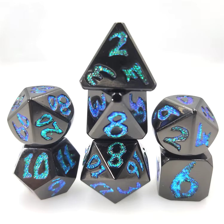 Metal dice set black color font