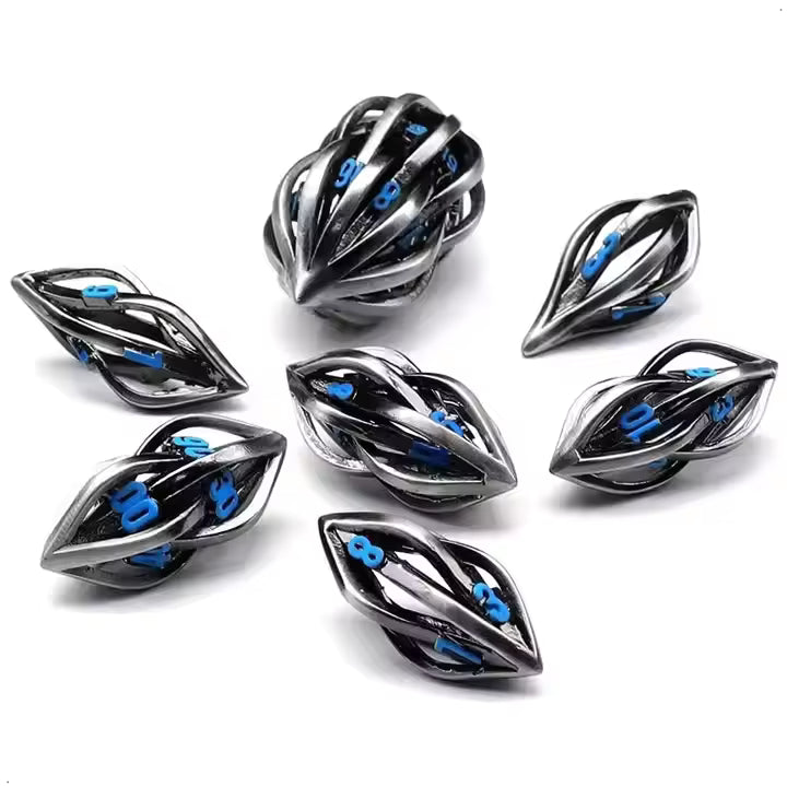 Hollow futuristic metal dice set