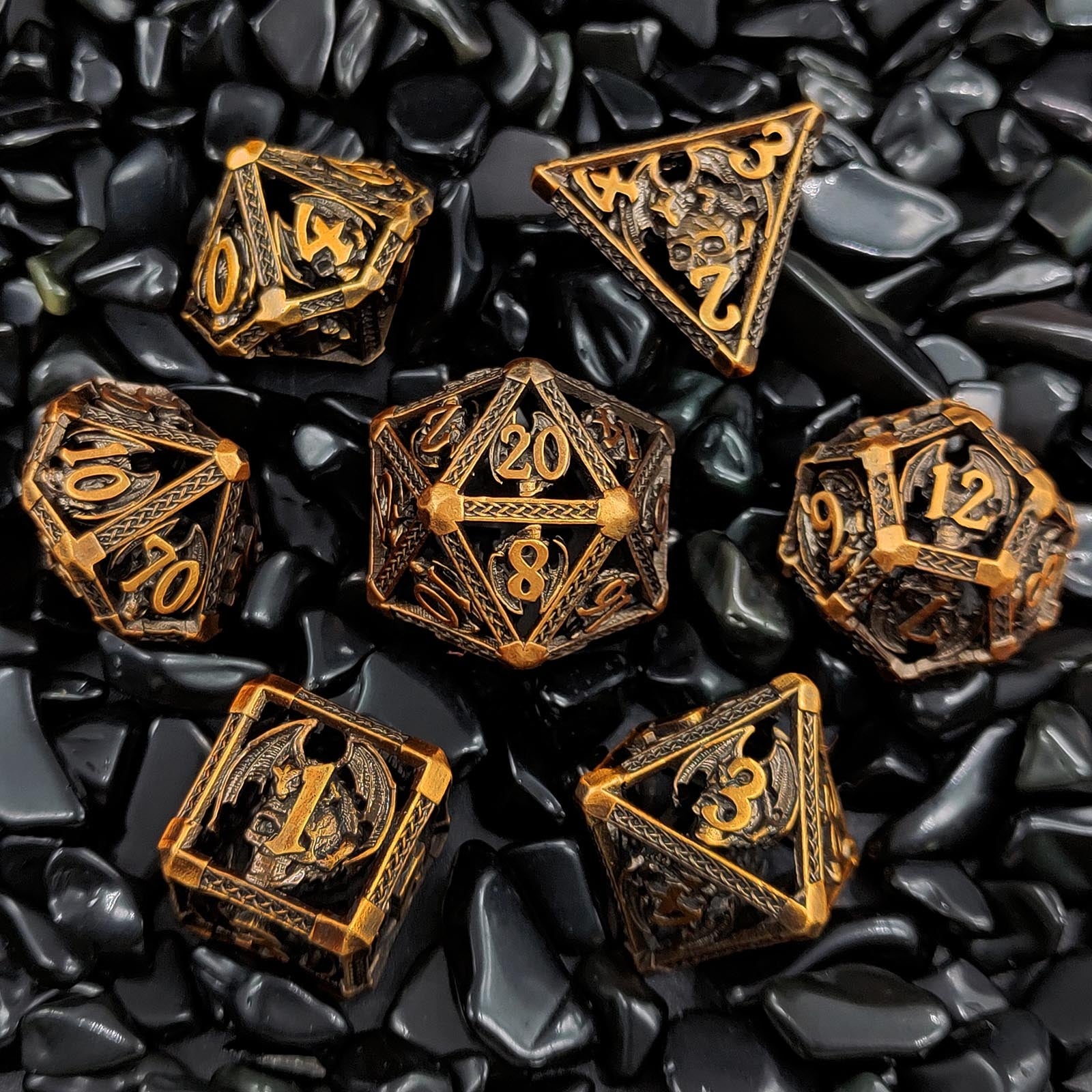 Hollow demon dragon metal dice set