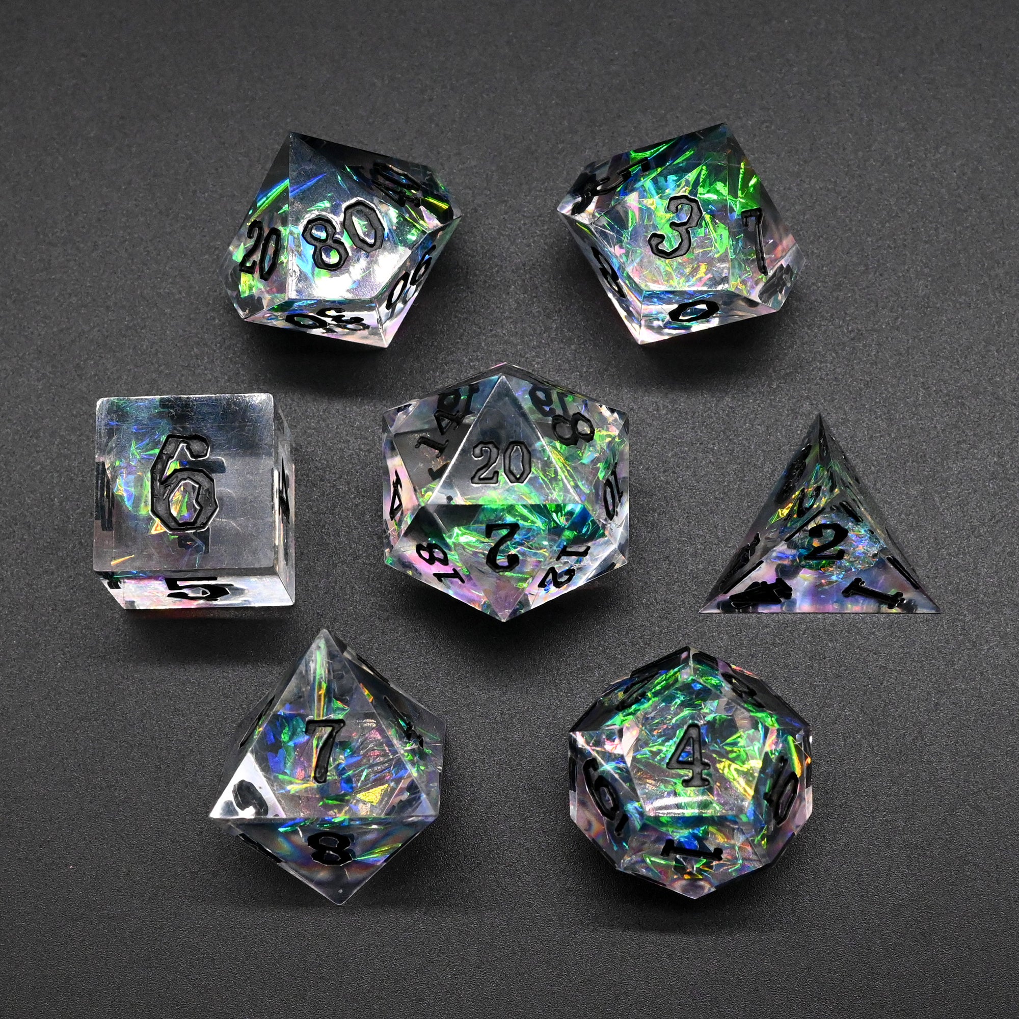 Handmade sharp edge dice Clear black