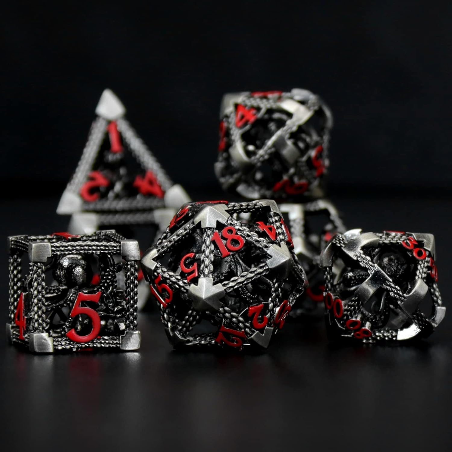 Hollow Octopus metal dice set