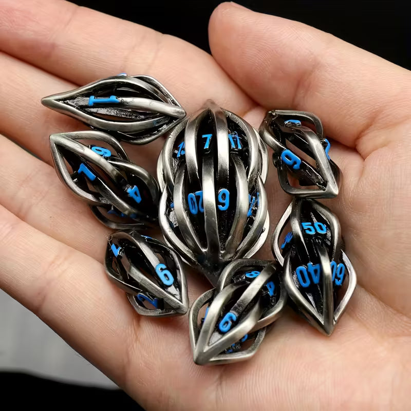 Hollow futuristic metal dice set