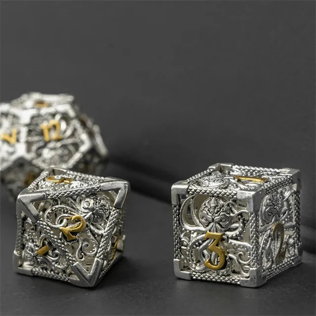 Hollow Octopus metal dice set
