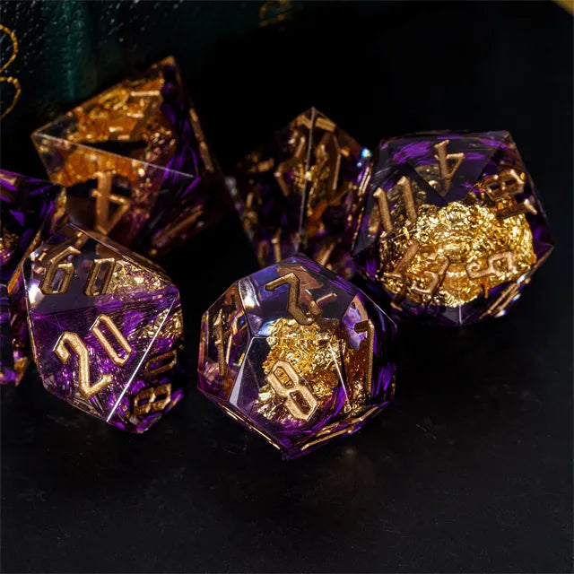 Handmade sharp edge Feather&Goldfoil  DND Dice