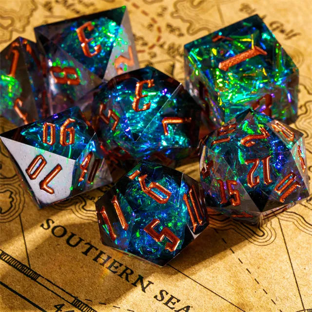 Handmade sharp edge green blue DND Dice