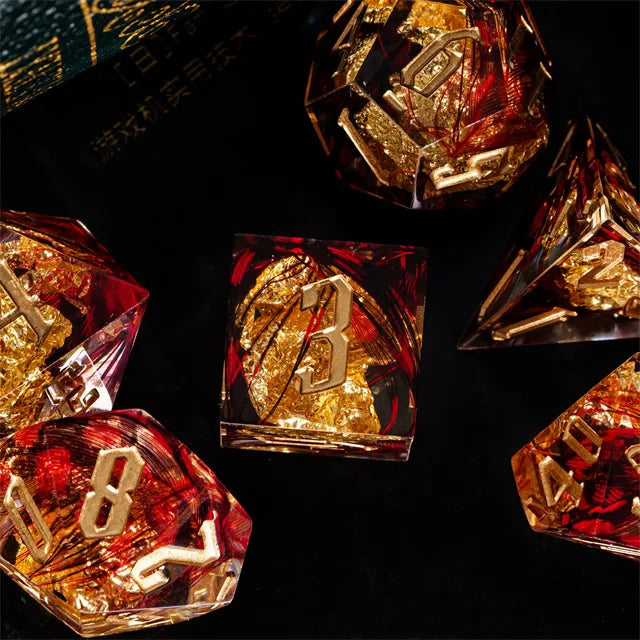 Handmade sharp edge Feather&Goldfoil  DND Dice